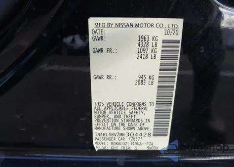 2021 Nissan Altima S Fwd from USA, damaged, VIN 1N4BL4BV2MN304428